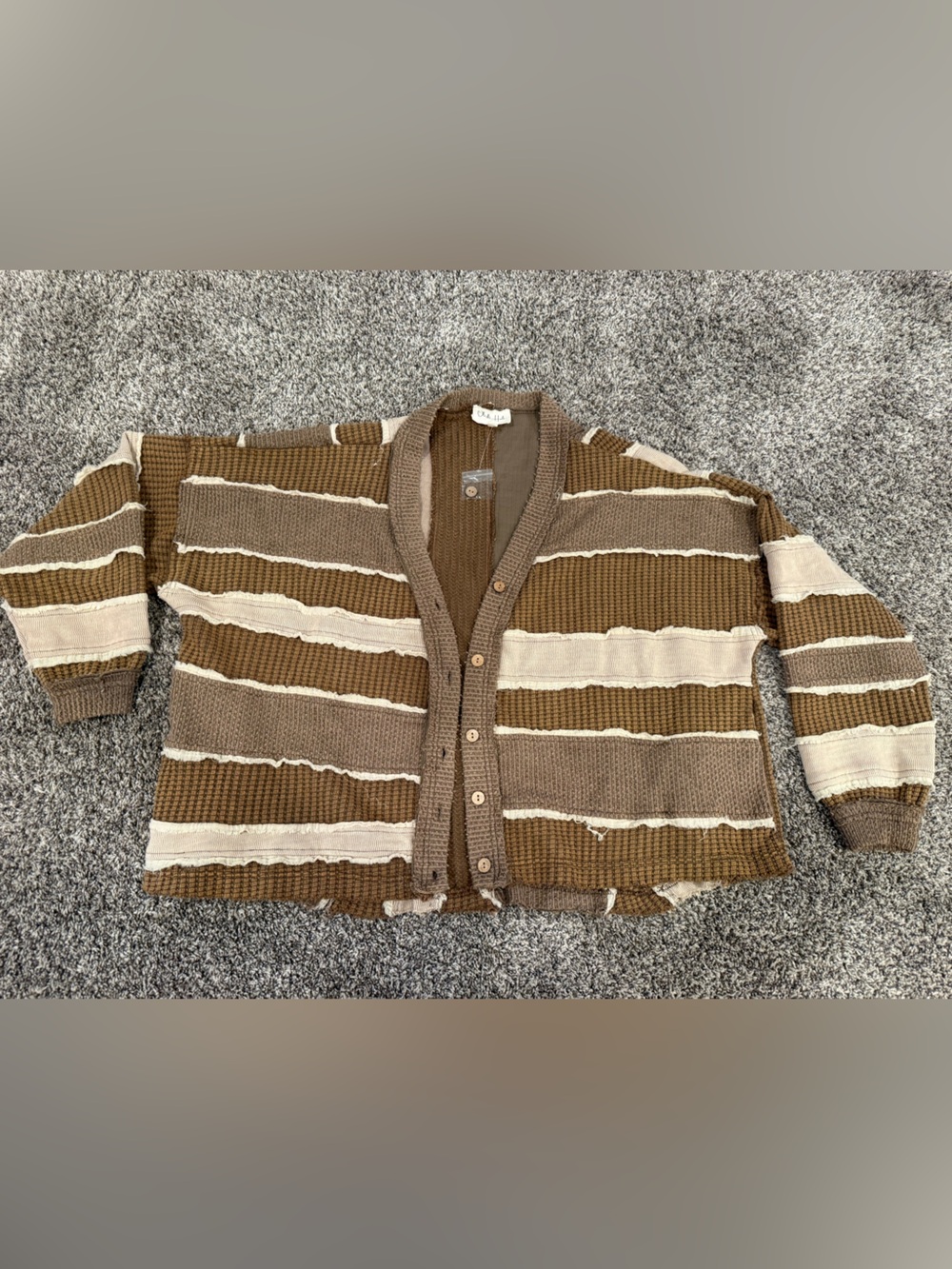 Oli & Hali Brown, Tan and Cream Striped Button Cardigan